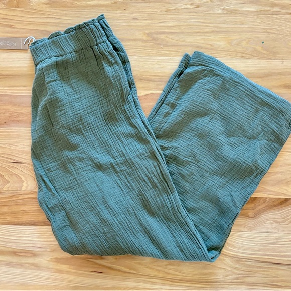NWT Hello Nite Olive Green Cotton Gauze Cinched Waist Pants Women's M - Picture 3 of 4